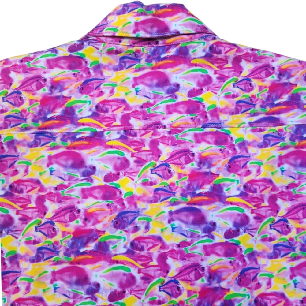 Robert Graham Fishy Business Short Sleeve Button Down Shirt Pink Purple Size M - Picture 8 of 16